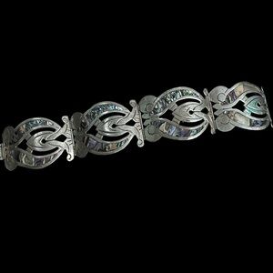 Mexican Heavy Silver Bracelet with Abalone Inlay